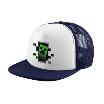 Minecraft creeper, Καπέλο Soft Trucker με Δίχτυ Dark Blue/White 