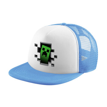 Minecraft creeper, Καπέλο παιδικό Soft Trucker με Δίχτυ ΓΑΛΑΖΙΟ/ΛΕΥΚΟ (POLYESTER, ΠΑΙΔΙΚΟ, ONE SIZE)