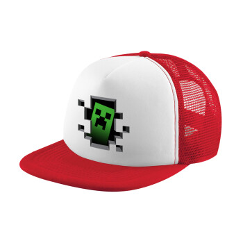 Minecraft creeper, Καπέλο Soft Trucker με Δίχτυ Red/White 