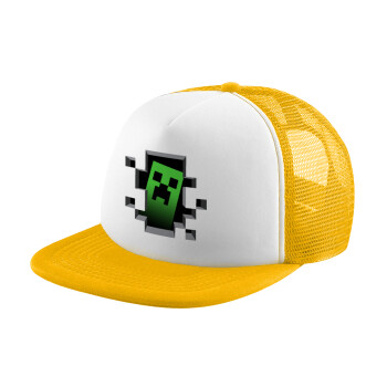 Minecraft creeper, Καπέλο Soft Trucker με Δίχτυ Κίτρινο/White 