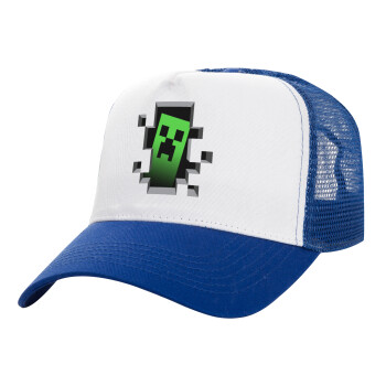 Minecraft creeper, Καπέλο Structured Trucker, ΛΕΥΚΟ/ΜΠΛΕ