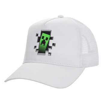 Minecraft creeper, Καπέλο Ενηλίκων Structured Trucker, με Δίχτυ, ΛΕΥΚΟ (100% ΒΑΜΒΑΚΕΡΟ, ΕΝΗΛΙΚΩΝ, UNISEX, ONE SIZE)