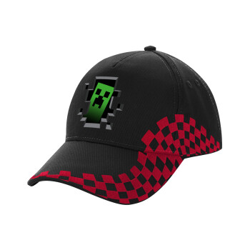 Minecraft creeper, Adult Cap RACING Ultimate Black/Red, (100% COTTON DRILL, ADULT, UNISEX, ONE SIZE)