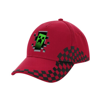 Minecraft creeper, Adult Cap RACING Ultimate Red/Black, (100% COTTON DRILL, ADULT, UNISEX, ONE SIZE ADULT)