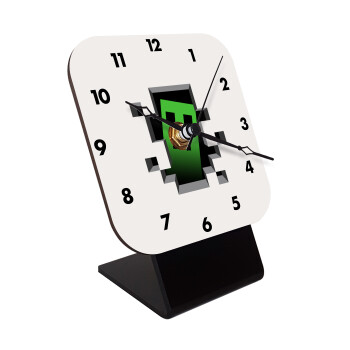 Minecraft creeper, Quartz Wooden table clock with hands (10cm)
