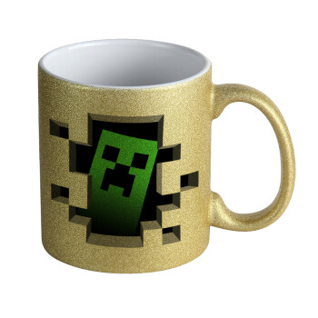Minecraft creeper, Κούπα Χρυσή Glitter που γυαλίζει, κεραμική, 330ml