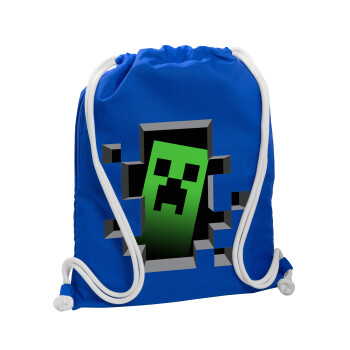 Minecraft creeper, Τσάντα πλάτης πουγκί GYMBAG Μπλε, με τσέπη (40x48cm) & χονδρά κορδόνια