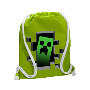 Minecraft creeper, Backpack bag GYMBAG LIME GREEN, with pocket (40x48cm) & thick cords