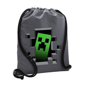Minecraft creeper, Backpack pouch GYMBAG GREY, with pocket (40x48cm) & thick cords