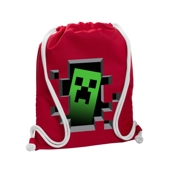 Minecraft creeper, Backpack pouch GYMBAG Red, with pocket (40x48cm) & thick cords