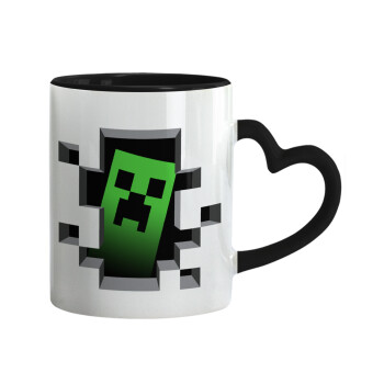 Minecraft creeper, Mug heart black handle, ceramic, 330ml