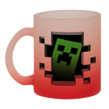 Minecraft creeper, Κούπα γυάλινη δίχρωμη με βάση το κόκκινο ματ, 330ml