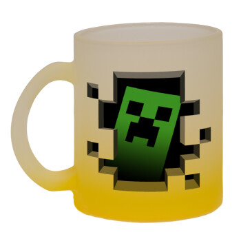 Minecraft creeper, Κούπα γυάλινη δίχρωμη με βάση το κίτρινο ματ, 330ml