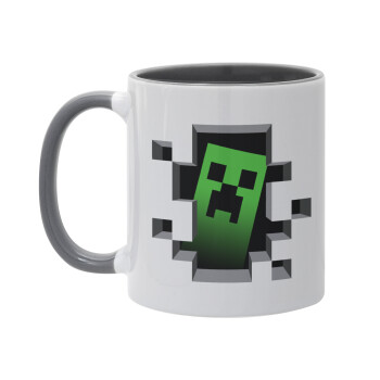Minecraft creeper, Κούπα χρωματιστή γκρι, κεραμική, 330ml