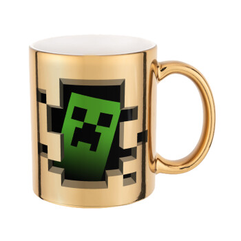 Minecraft creeper, Κούπα κεραμική, χρυσή καθρέπτης, 330ml