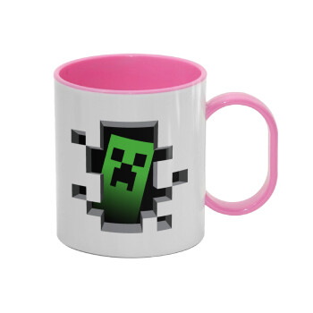 Minecraft creeper, Κούπα (πλαστική) (BPA-FREE) Polymer Ροζ για παιδιά, 330ml