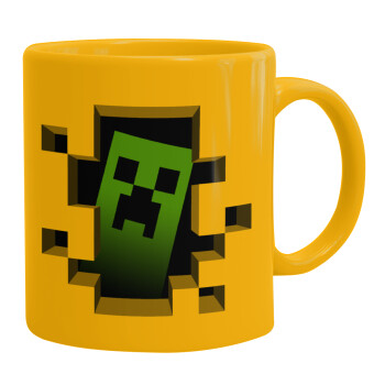Minecraft creeper, Ceramic coffee mug yellow, 330ml (1pcs)