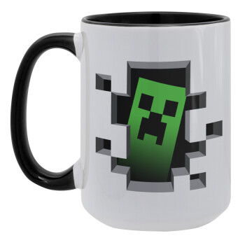 Minecraft creeper, Κούπα Mega 15oz, κεραμική Μαύρη, 450ml