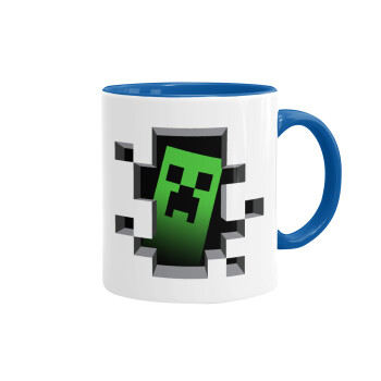 Minecraft creeper, Κούπα χρωματιστή μπλε, κεραμική, 330ml