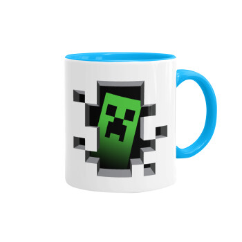 Minecraft creeper, Κούπα χρωματιστή γαλάζια, κεραμική, 330ml