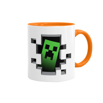 Minecraft creeper, Κούπα χρωματιστή πορτοκαλί, κεραμική, 330ml