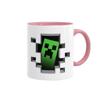 Minecraft creeper, Mug colored pink, ceramic, 330ml