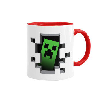 Minecraft creeper, Κούπα χρωματιστή κόκκινη, κεραμική, 330ml