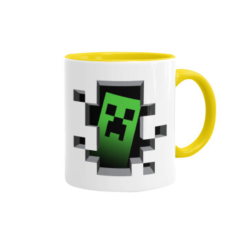 Minecraft creeper, Κούπα χρωματιστή κίτρινη, κεραμική, 330ml