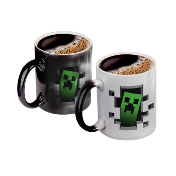 Minecraft creeper, Color changing magic Mug, ceramic, 330ml when adding hot liquid inside, the black colour desappears (1 pcs)