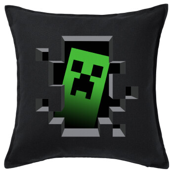 Minecraft creeper, Μαξιλάρι καναπέ Μαύρο 100% βαμβάκι, περιέχεται το γέμισμα (50x50cm)