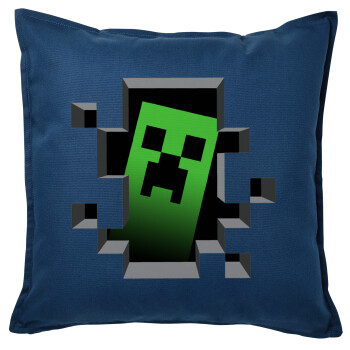 Minecraft creeper, Μαξιλάρι καναπέ Μπλε 100% βαμβάκι, περιέχεται το γέμισμα (50x50cm)
