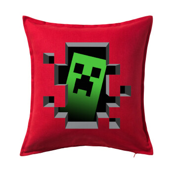 Minecraft creeper, Μαξιλάρι καναπέ Κόκκινο 100% βαμβάκι, περιέχεται το γέμισμα (50x50cm)
