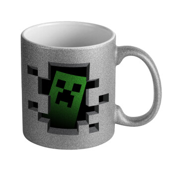 Minecraft creeper, Κούπα Ασημένια Glitter που γυαλίζει, κεραμική, 330ml
