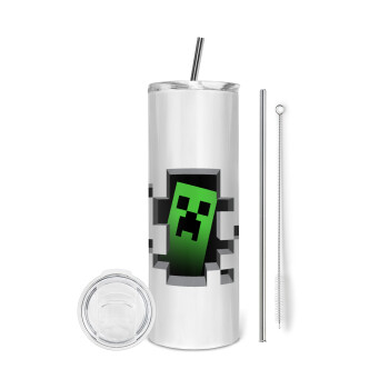 Minecraft creeper, Tumbler stainless steel 600ml, with metal straw & cleaning brush