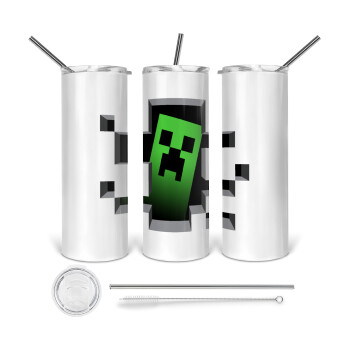 Minecraft creeper, 360 Eco friendly stainless steel tumbler 600ml, with metal straw & cleaning brush
