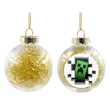 Minecraft creeper, Χριστουγεννιάτικη μπάλα δένδρου διάφανη με χρυσό γέμισμα 8cm