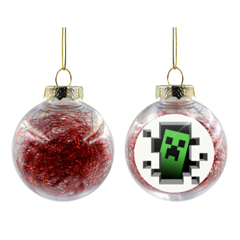 Minecraft creeper, Χριστουγεννιάτικη μπάλα δένδρου διάφανη με κόκκινο γέμισμα 8cm
