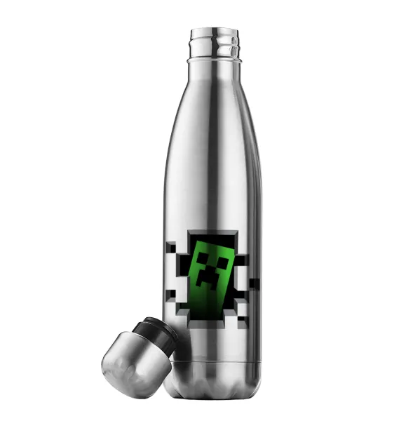 Minecraft creeper — Μεταλλικό παγούρι θερμός Inox (Stainless steel), διπλού τοιχώματος, 500ml