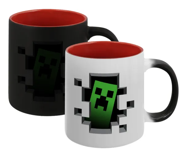 Minecraft creeper — Κούπα Μαγική εσωτερικό κόκκινο, κεραμική, 330ml που αλλάζει χρώμα με το ζεστό ρόφημα