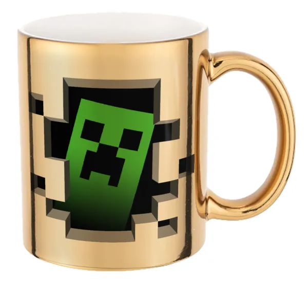 Minecraft creeper — Κούπα κεραμική, χρυσή καθρέπτης, 330ml