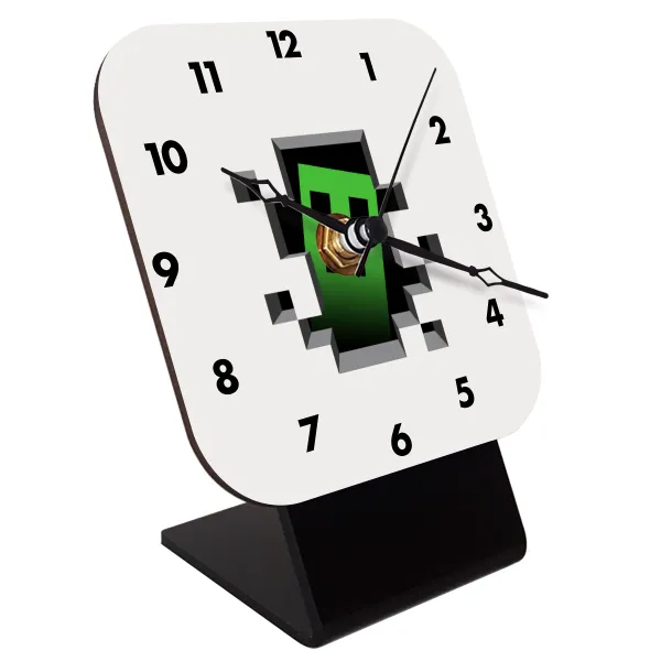 Minecraft creeper — Quartz Wooden table clock with hands (10cm)