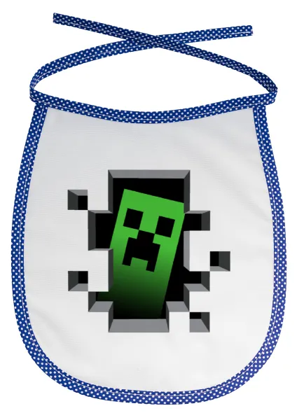 Minecraft creeper — Stain-resistant baby bib with tie, blue