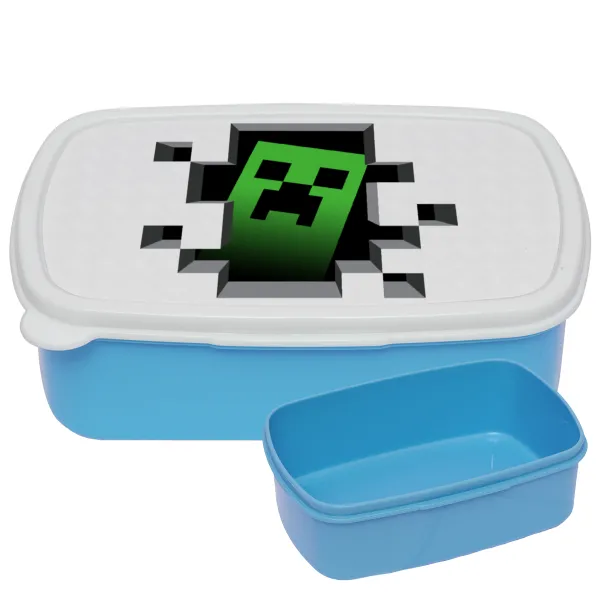 Minecraft creeper — BLUE kids' plastic lunch box (BPA-free), L18 x W13 x H6cm