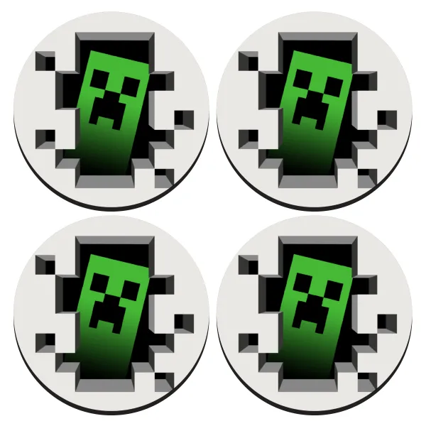 Minecraft creeper — ΣΕΤ 4 Σουβέρ ξύλινα στρογγυλά (9cm)