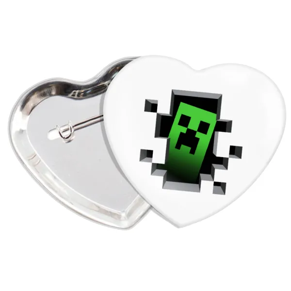 Minecraft creeper — Heart pin badge (57x52mm)