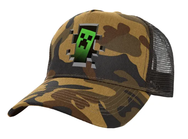 Minecraft creeper — Adult Structured Trucker Hat, with Mesh, (Camouflage) Army (100% COTTON, ADULT, UNISEX, ONE SIZE)