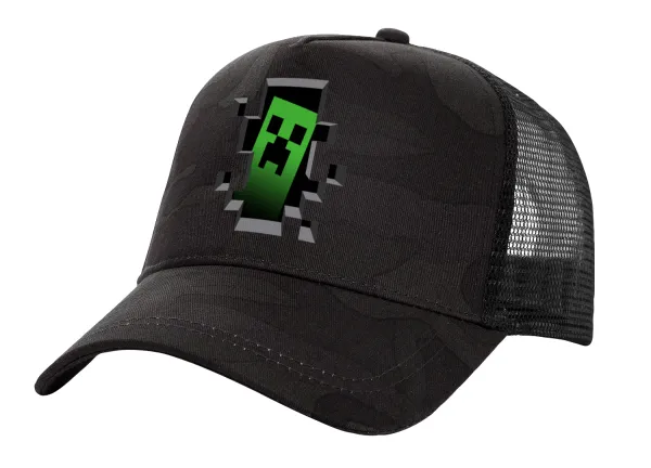 Minecraft creeper — Adult Structured Trucker Hat, with Mesh, Dark Army (100% COTTON, ADULT, UNISEX, ONE SIZE)