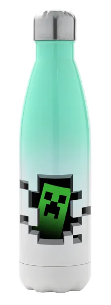 Minecraft creeper — Metal mug thermos Green/White (Stainless steel), double wall, 500ml