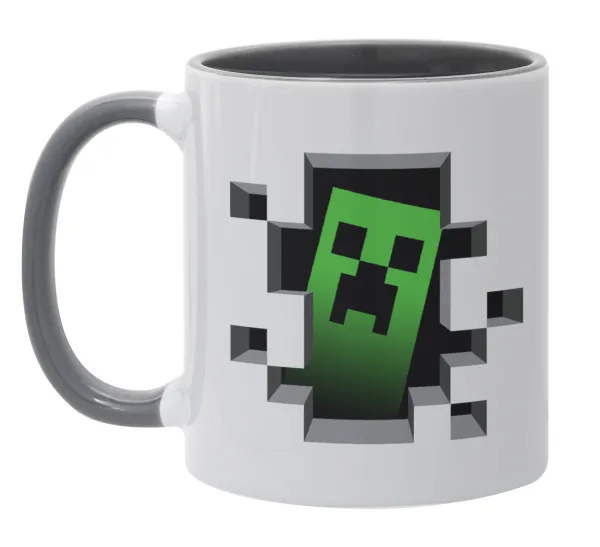 Minecraft creeper — Κούπα χρωματιστή γκρι, κεραμική, 330ml