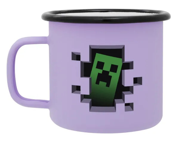 Minecraft creeper — Metal enamel mug, matte light pastel purple, 360ml